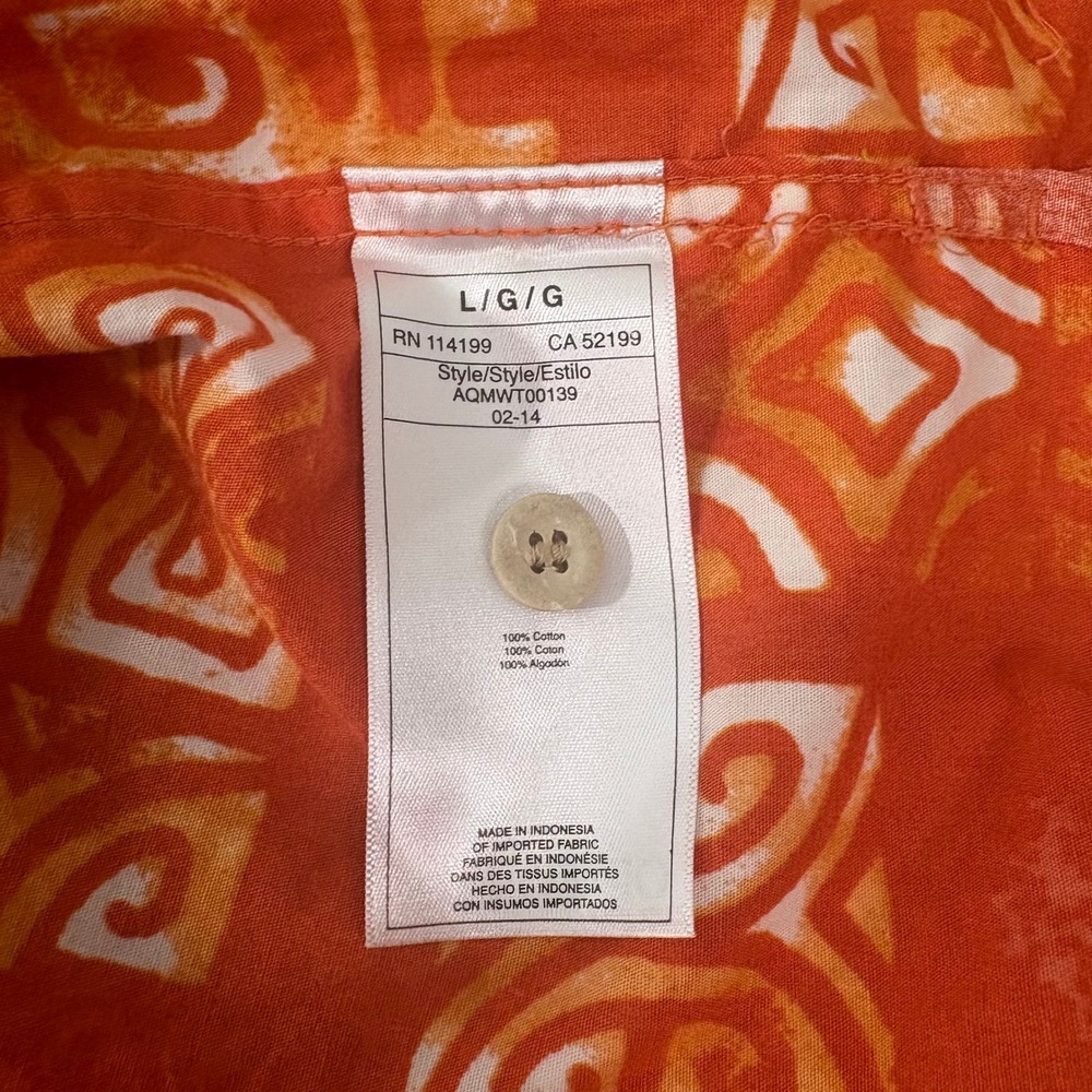 Quiksilver Shirt Mens Large Orange Waterman Collection Aloha Tribal Beach Summer - Picture 7 of 10